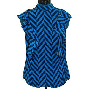 Worthington Chevron Ruffled Blouse Short-Sleeved 100% Polyester Women's Size M